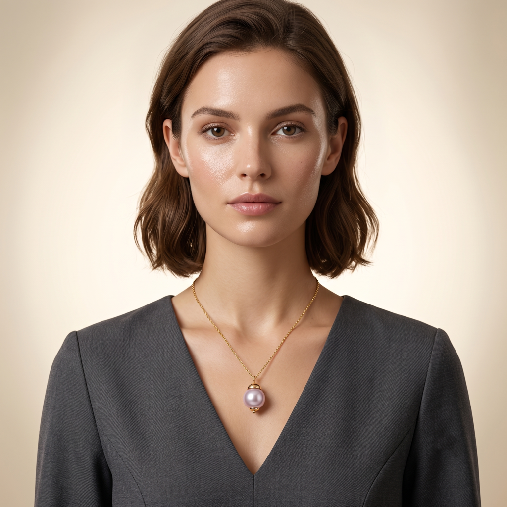 Gold Plated Brass Pink Pearl Drop Pendant Necklace : SCDELPS0472