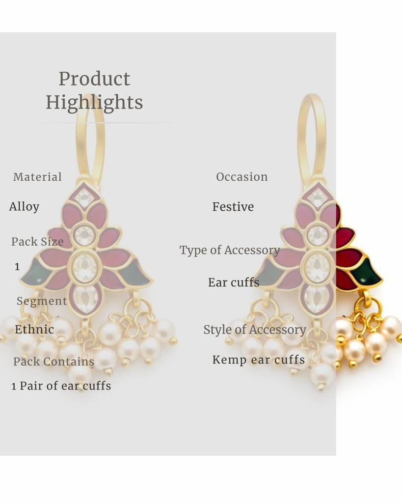 Padma Heritage Kundan Pearl Ear Cuffs : sm12