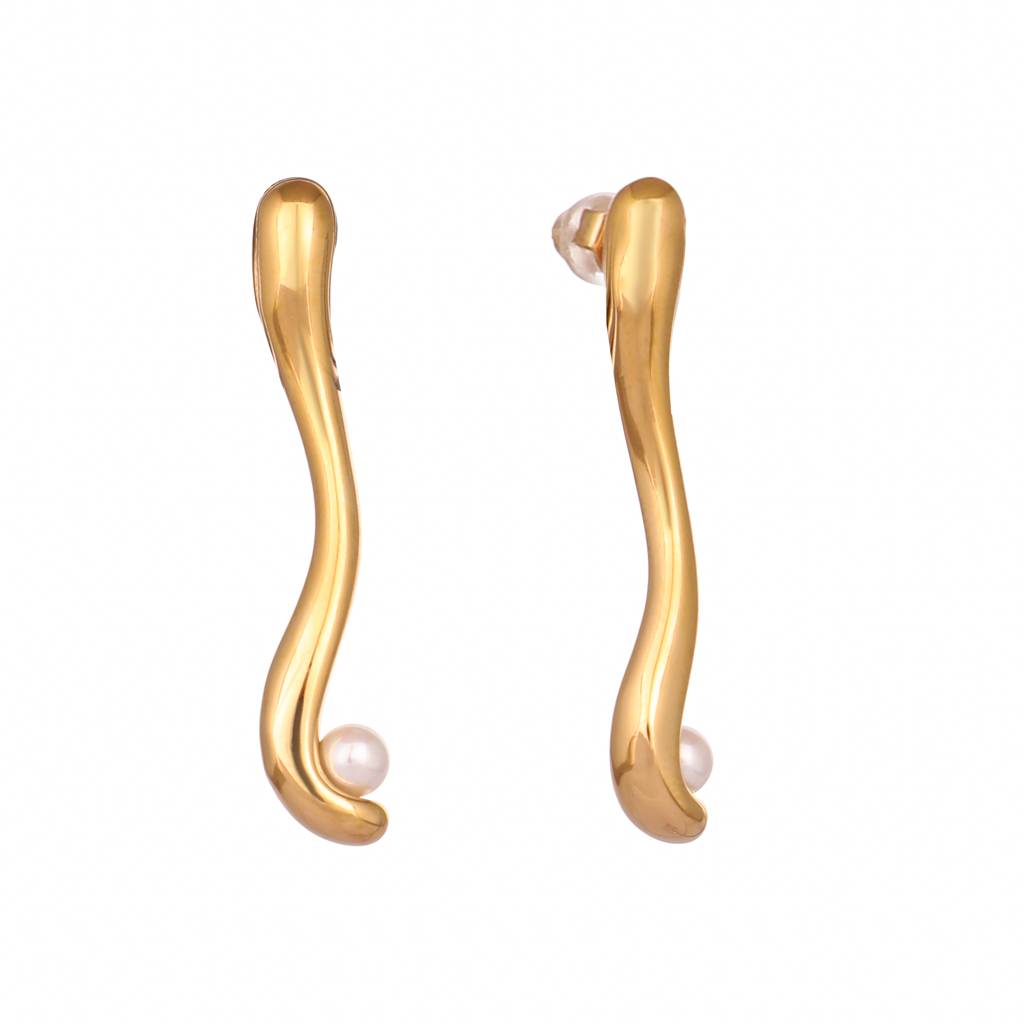 Golden Abstract Pearl Anti Tarnish Earrings : YI24A0315E