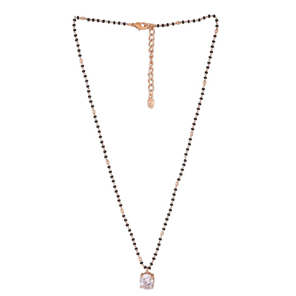 Estele Rose Gold Plated Cz Sparkling Square Designer Mangalsutra Necklace Set For Women