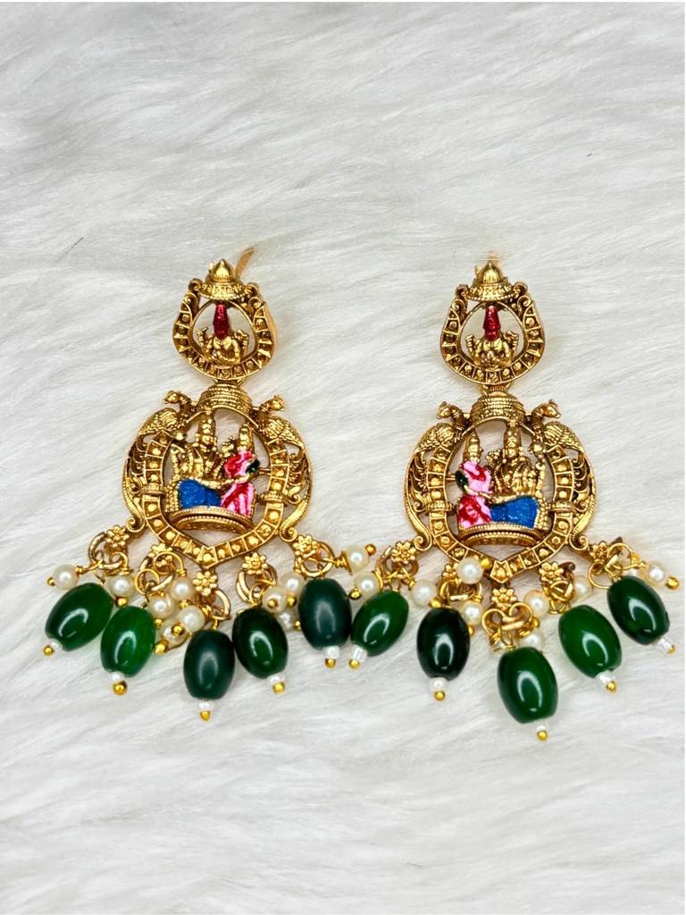 Gold-Plated Traditional Srinivasa Kalyana Bridal Long Haram With Earring Temple Jewellery Set : VI26JSTJ100008