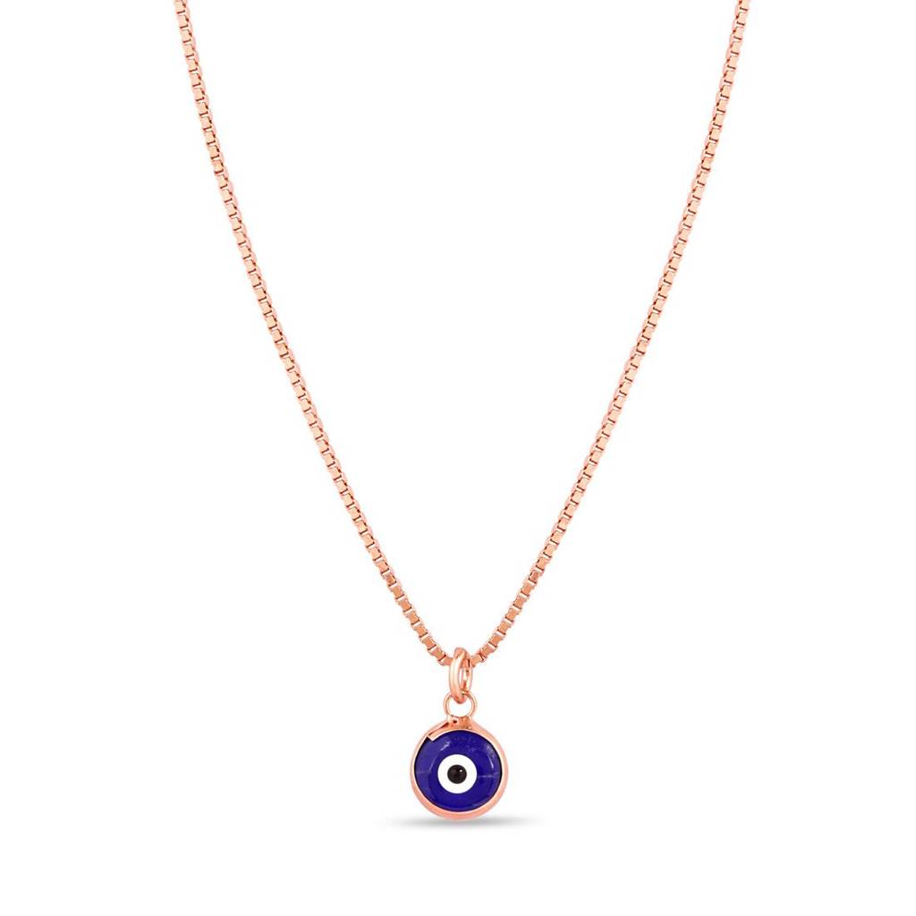 Divine Evil Eye 925 Sterling Silver Rose Gold-Plated Pendant With Chain : PEN-30229-C-RG