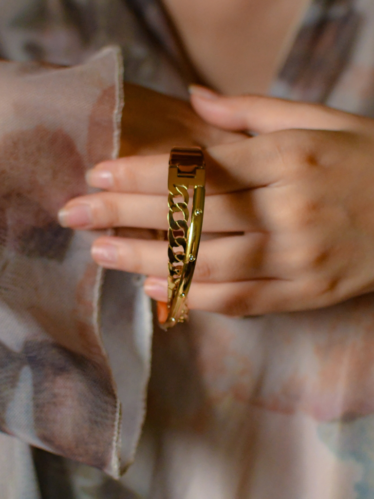 18K Gold Plated Chain Cuff With Cz Stones Â Skin Safe & Chic : ATB584DCB