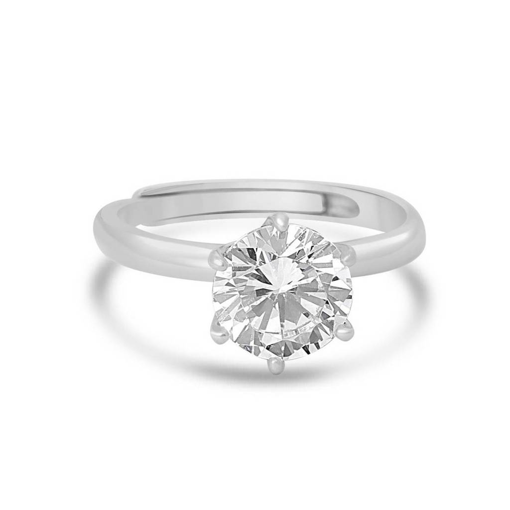Solitaire Rhodium Plated 925 Sterling Silver Ring : RNG-40373-R