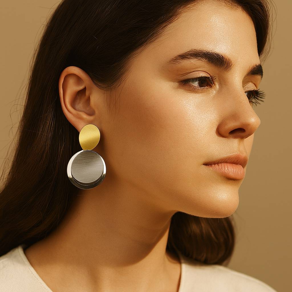 Dual Tone Modern Circle Earrings : AN-LJ-SI-0014-DE