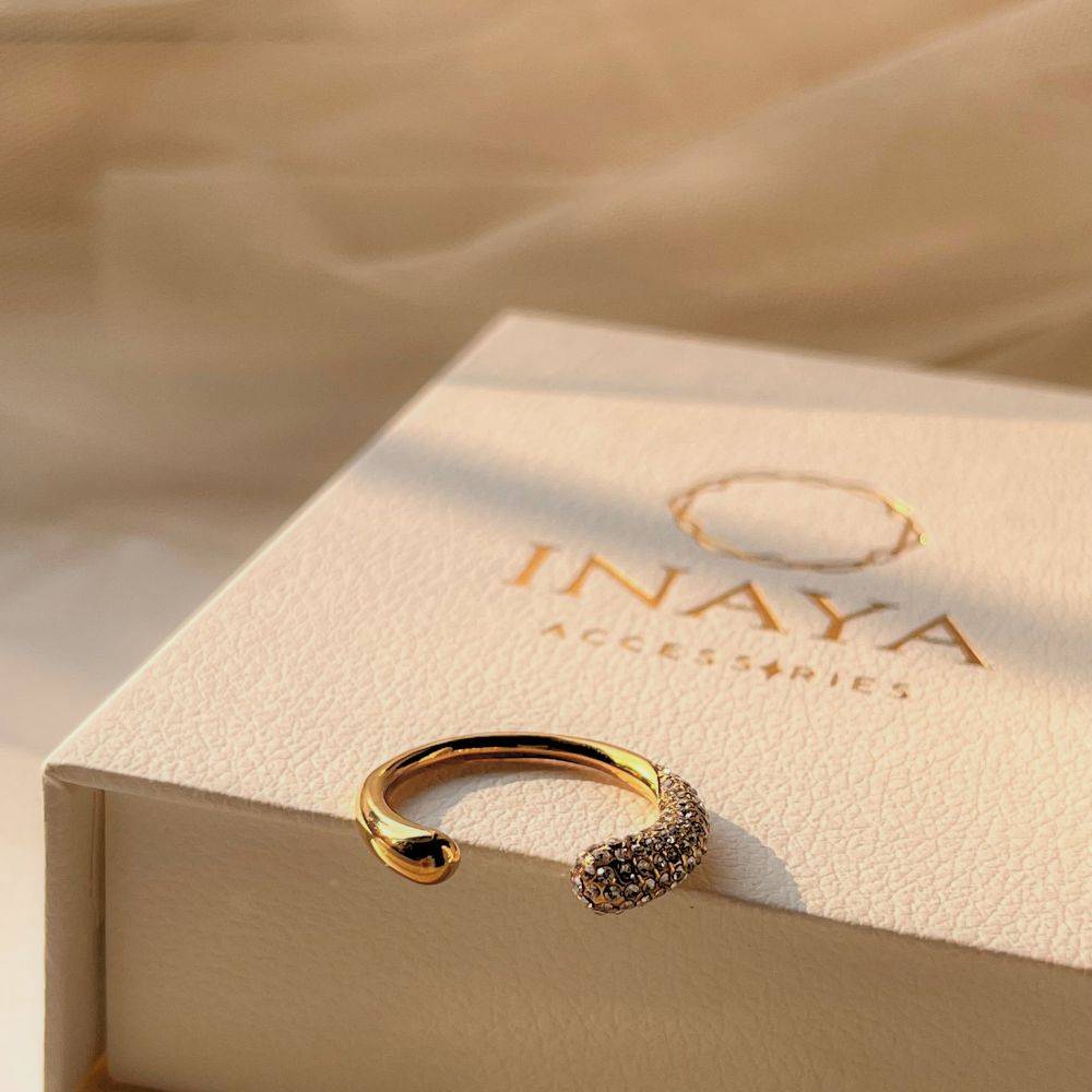 18Kt Gold Plated Crescent Zirconia Ring, Iris : INIRIS