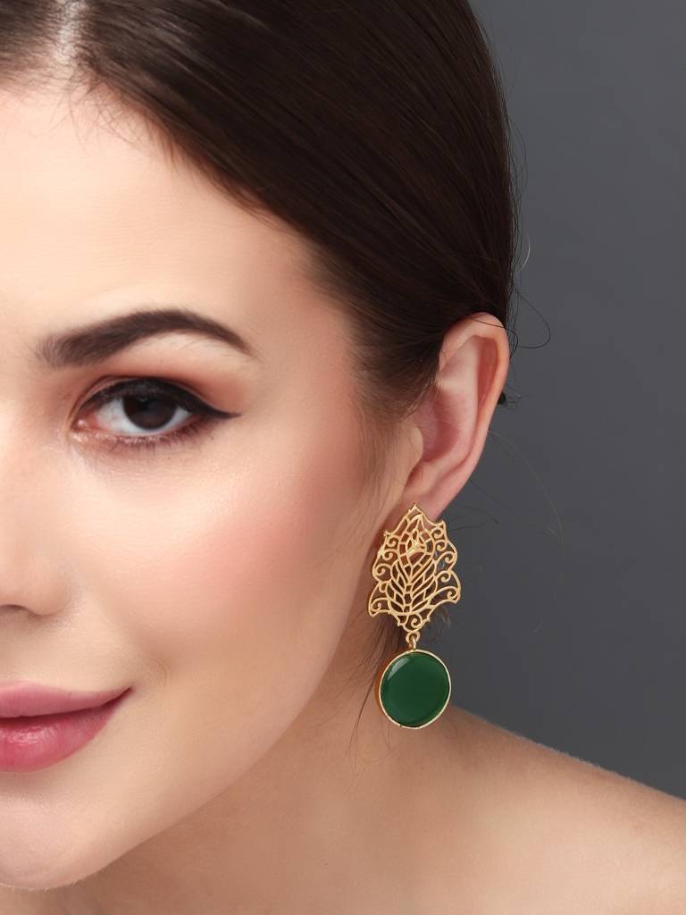 Gold Filigree Stone Drop Earrings : S24JJER210GRN