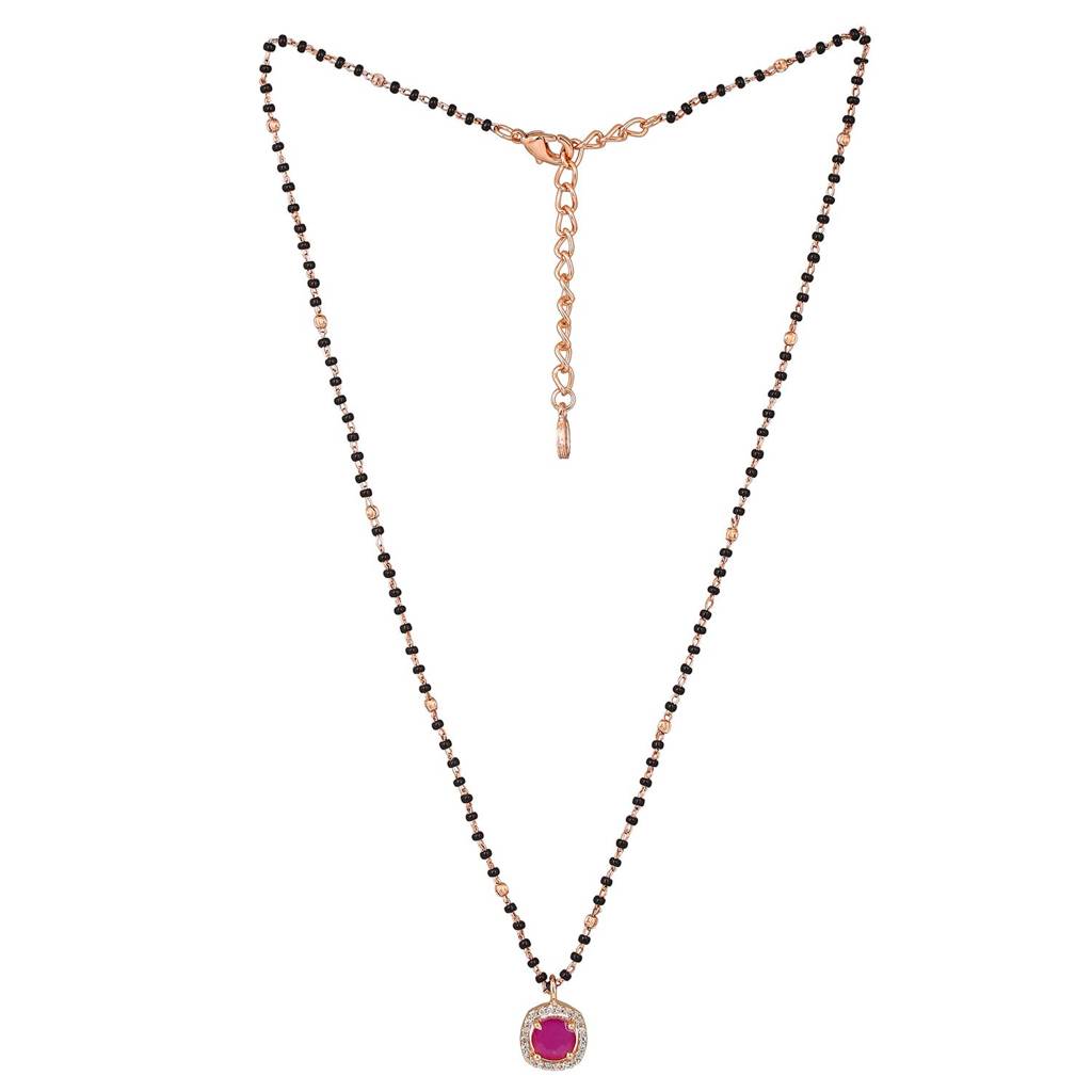 Estele Rose Gold Plated Cz Sparkling Mangalsutra Necklace Set With Ruby Stones For Women