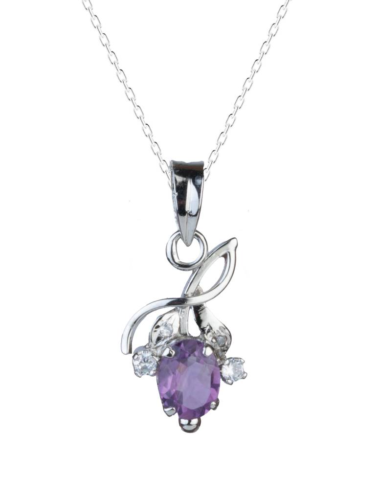 925 Sterling Silver Amethyst Pendant With 18 Inch Chain Handmade Gemstone Necklace For Women Elegant : FU-1042