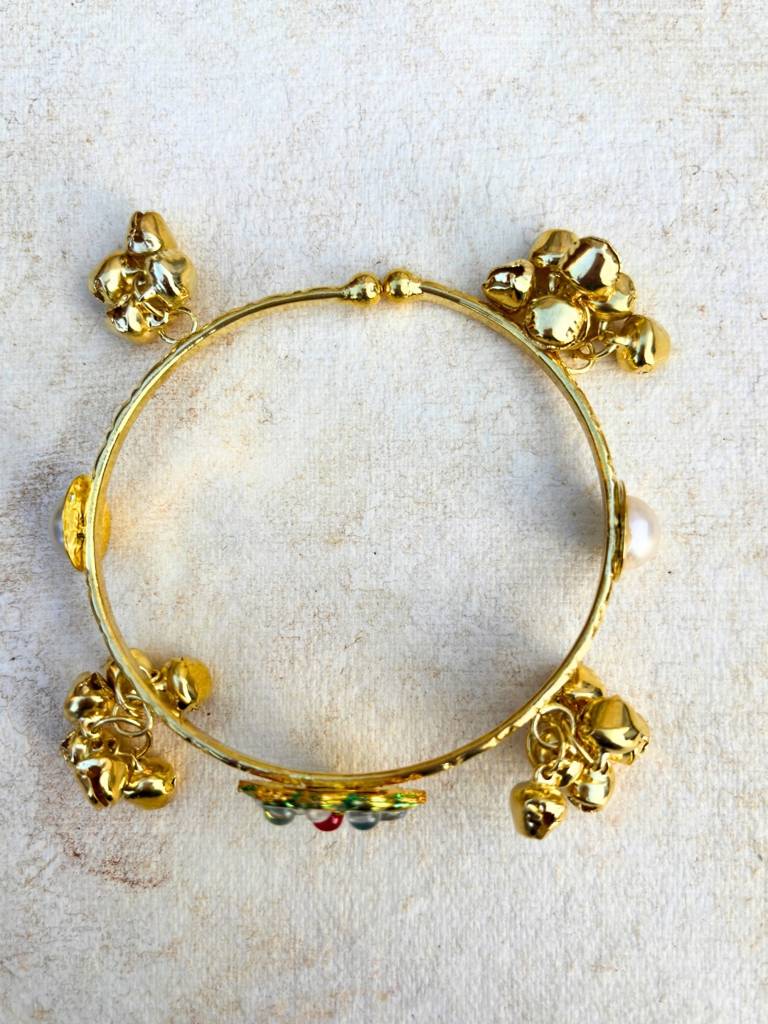 Set Of 2 Gold-Plated Beaded Kashmiri Ghungroo Bangles : VI26BC100053