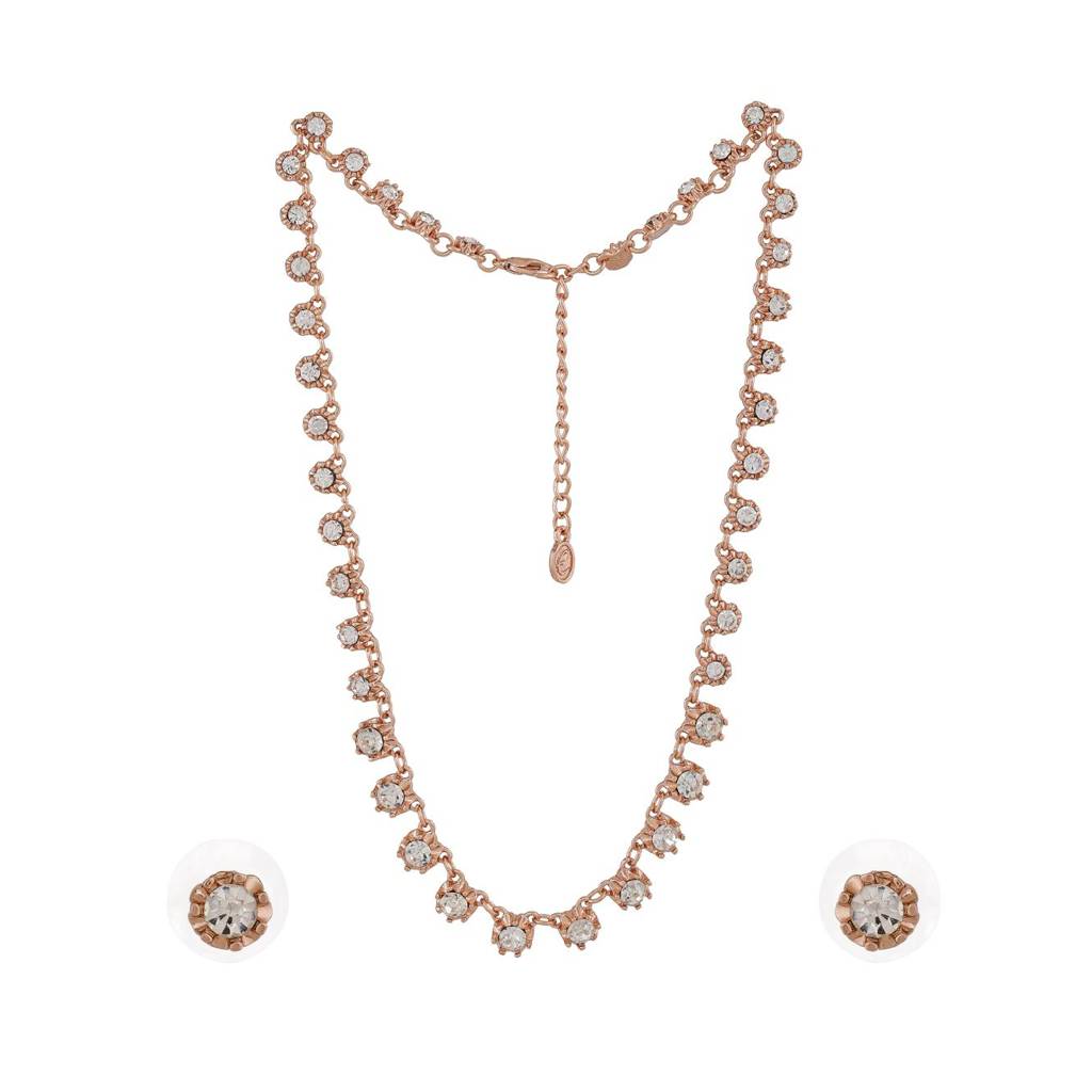Estele Rose Gold Plated Sparkling Necklace Set With Crystals For Women
