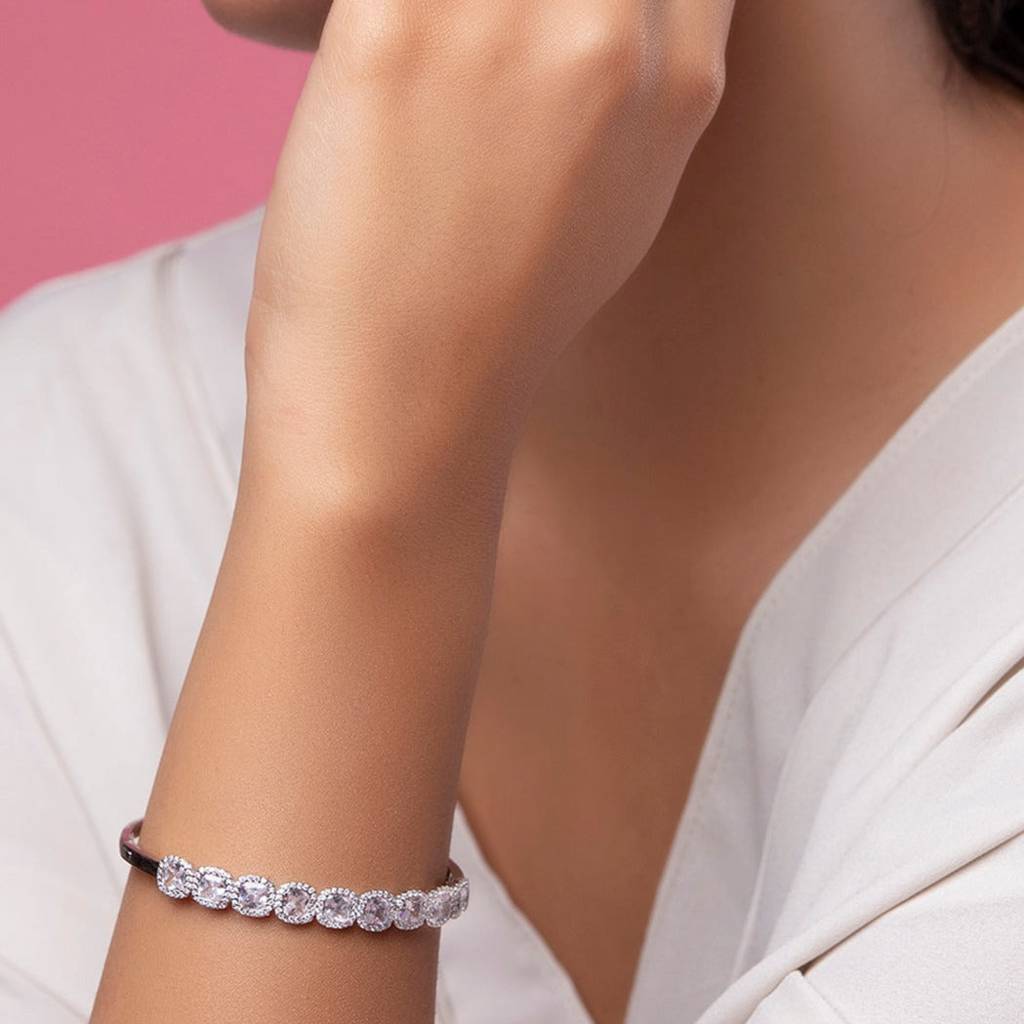 Solitaire Cz Studded 925 Sterling Silver Bracelet : BR-80141