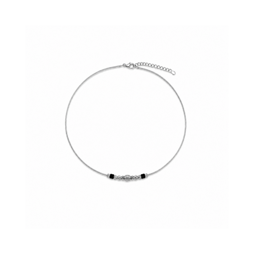 Silver Black Bead Minimal Anklet : AN03635