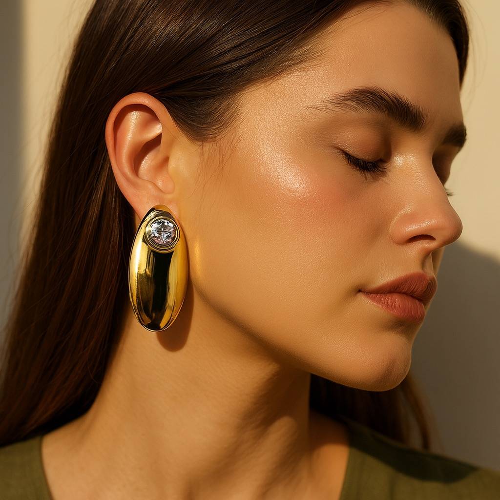 Crystal Gold Oval Stud Earrings : AN-LJ-GO-0011-DE