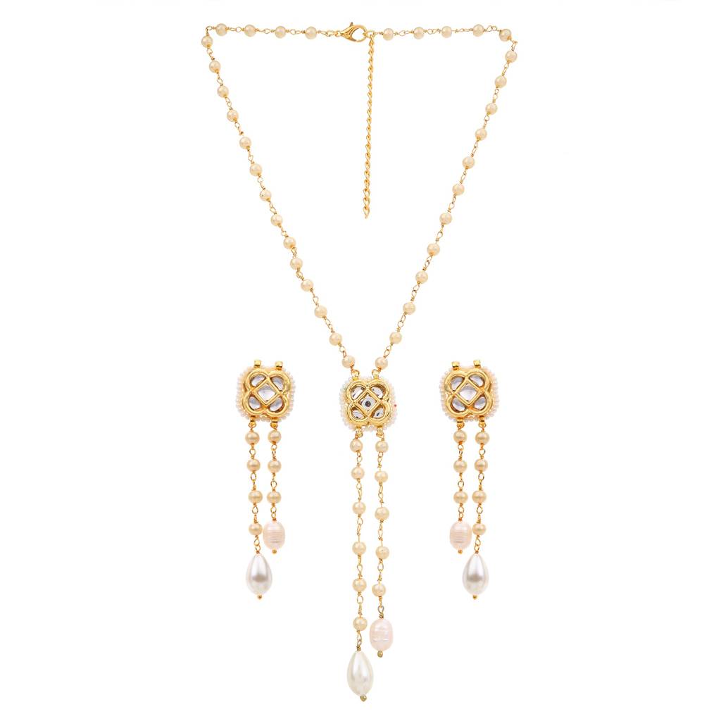 22Kt Gold-Plated Charmed Pearl Chain Necklace Set : PE22015