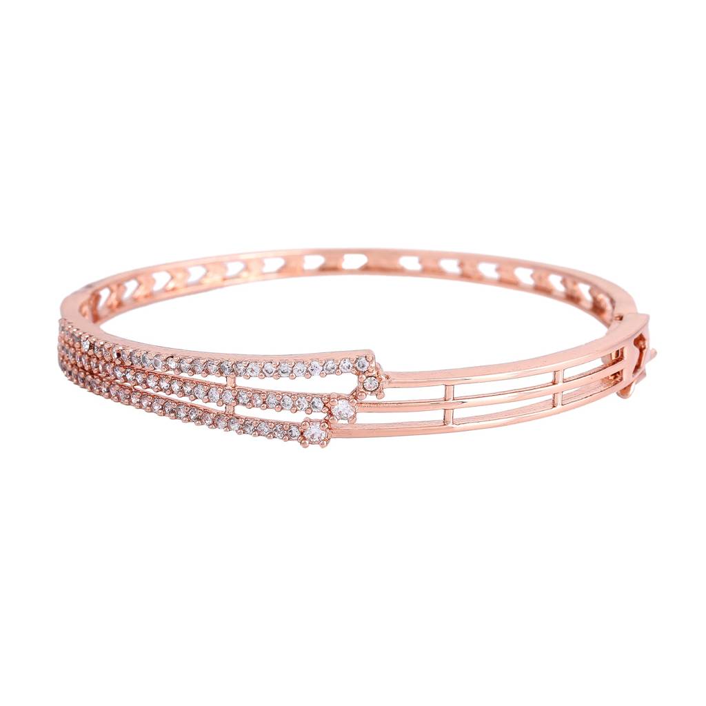 Opulent Glow: Radiant American Diamond Bracelet With Glossy Rosegold Plated For Women : AD-082-RGWEBR