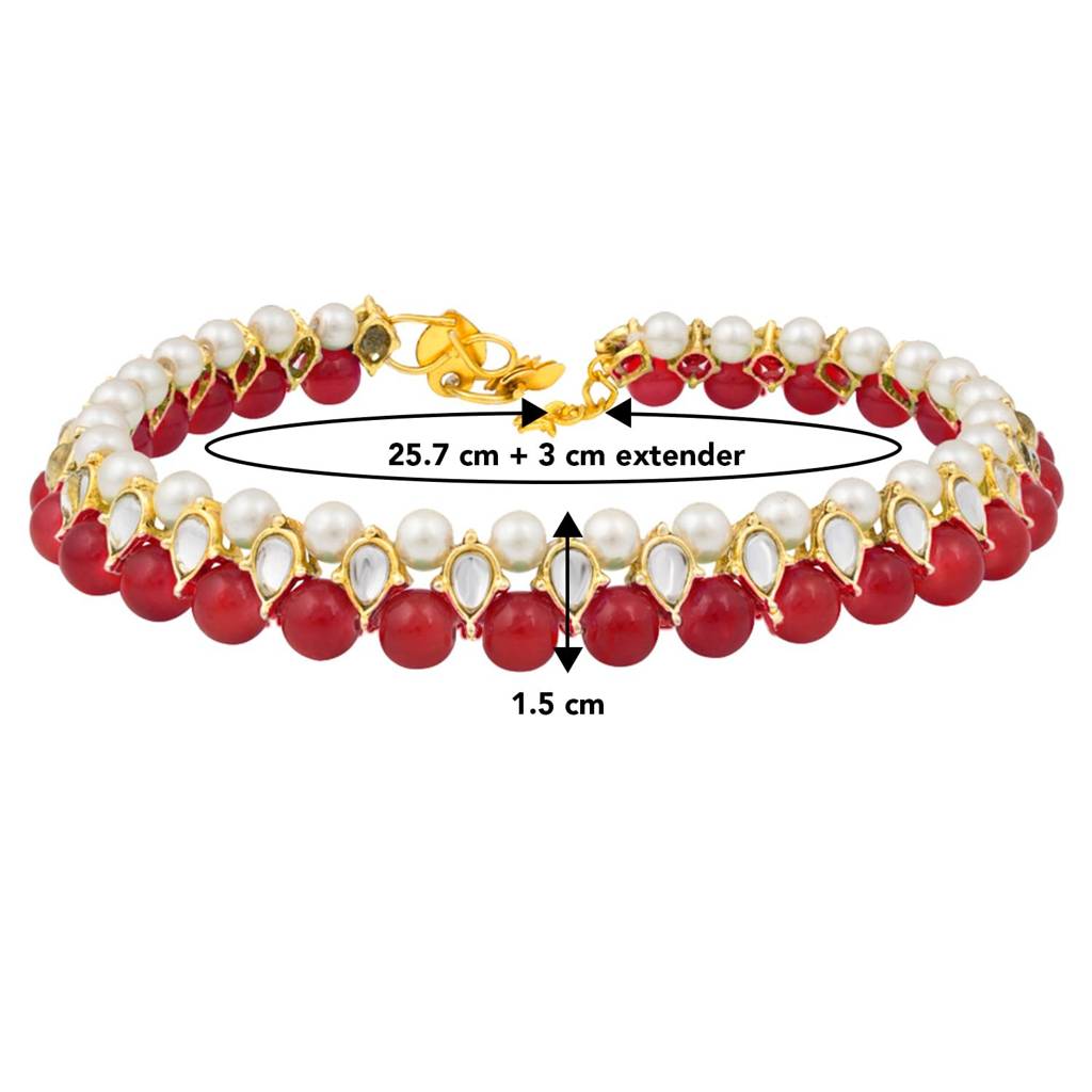 Peora Traditional Jewellery Gold Plated Kundan Faux Bead Fancy Anklet For Women : PF25AL599R