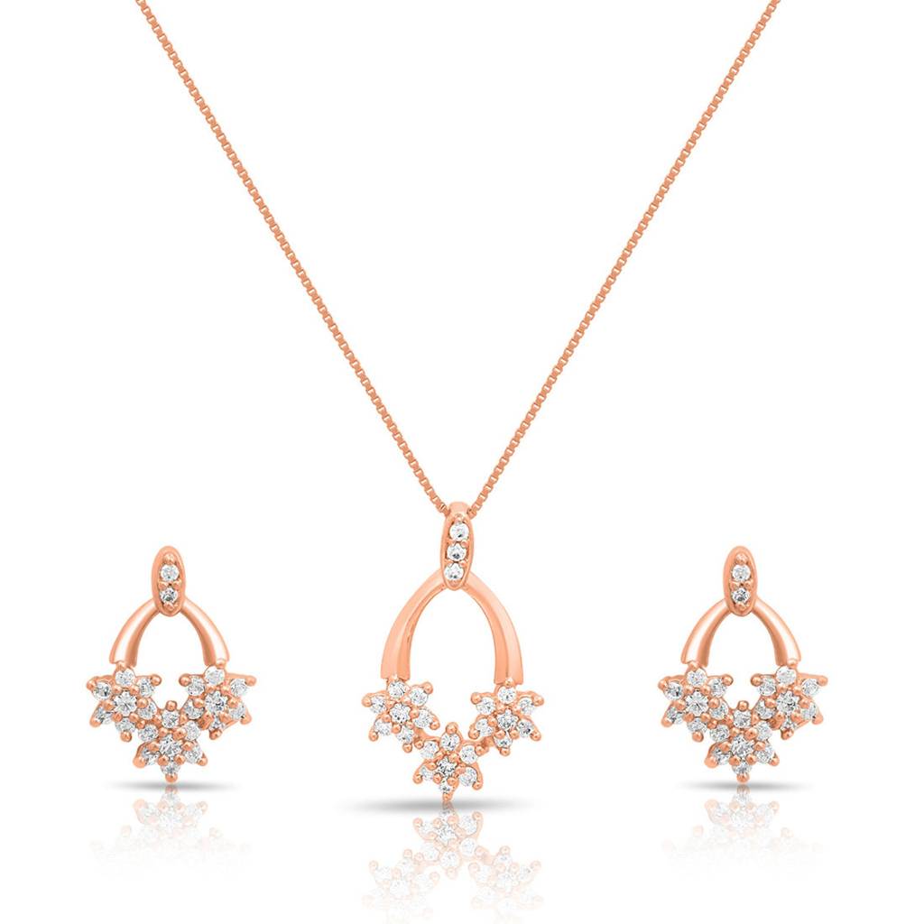 Blossom Art Rose Gold Plated 925 Sterling Silver Jewelry Set : JS-70193-C-RG