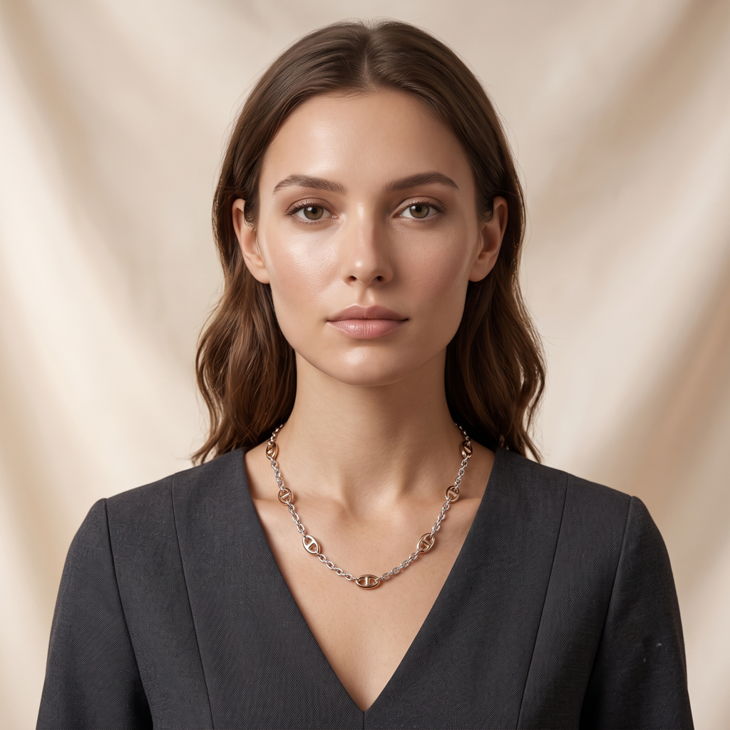 Dual Tone Brass Oval Link Chain Necklace : SCDELNL0466