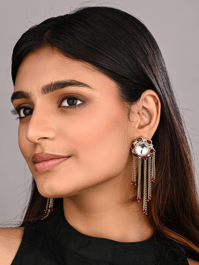 Kundan Tassel Drop Earrings : S24FAER519RED