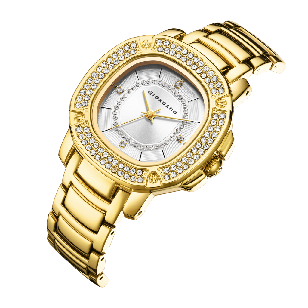 Giordano Analog Dress Watch For Women With Square Dial, Crystal-Accented Bezel And Stainless Steel Strap : GZ-60109-22