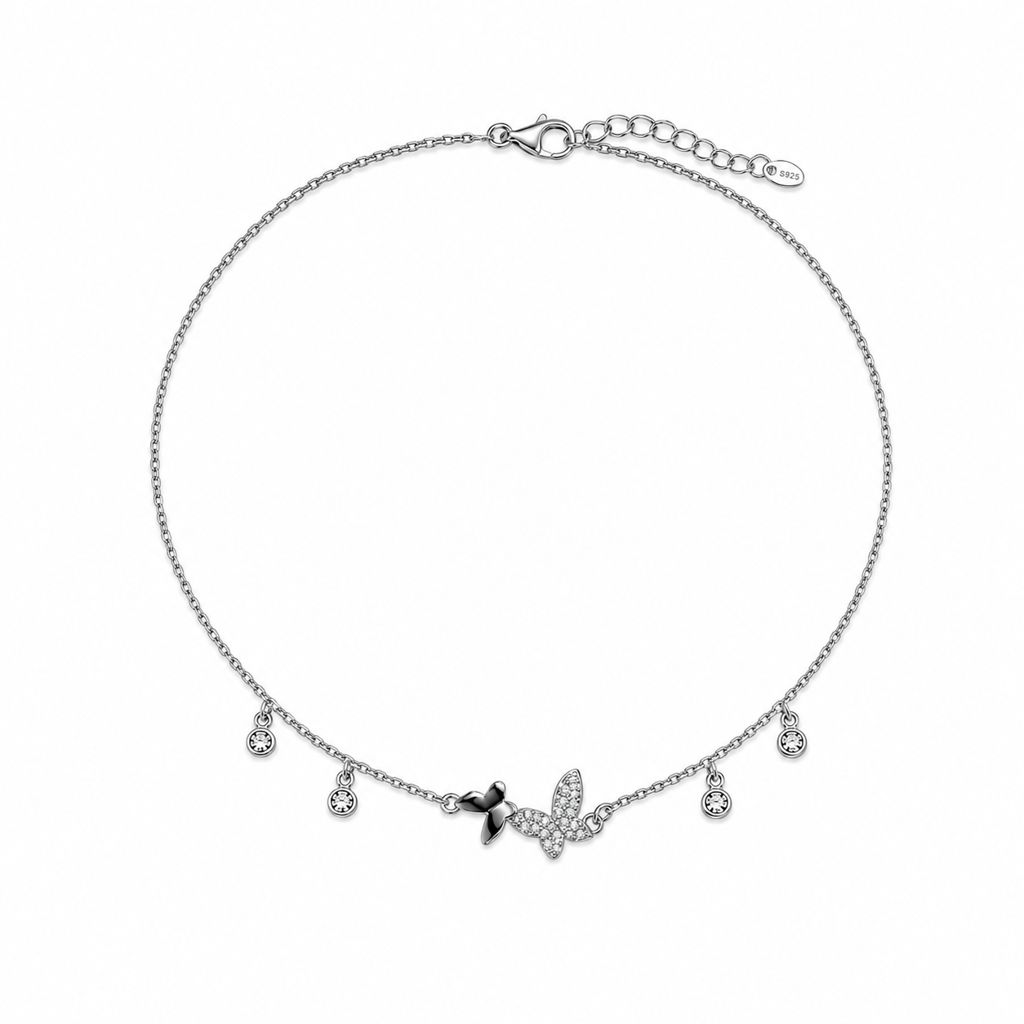 Silver Butterfly Charm Anklet : AN03750