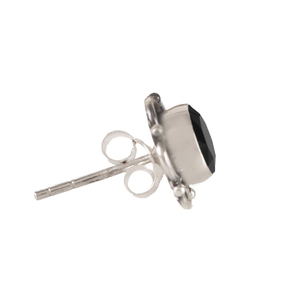 925 Sterling Silver Black Onyx Stud Earrings For Women | Chic Handmade Push Back Eartops | Daily & Party Jewelry : FU-0154-6