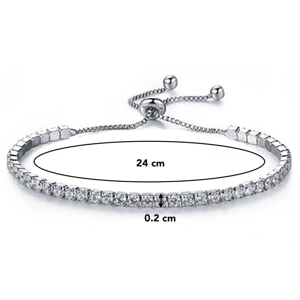 Adjustable Silver Plated Rhinestone Diamond Cut Cz Bridesmaid Tennis Bracelet Gift For Women Girls Valentines Gift Fo : PX8B31