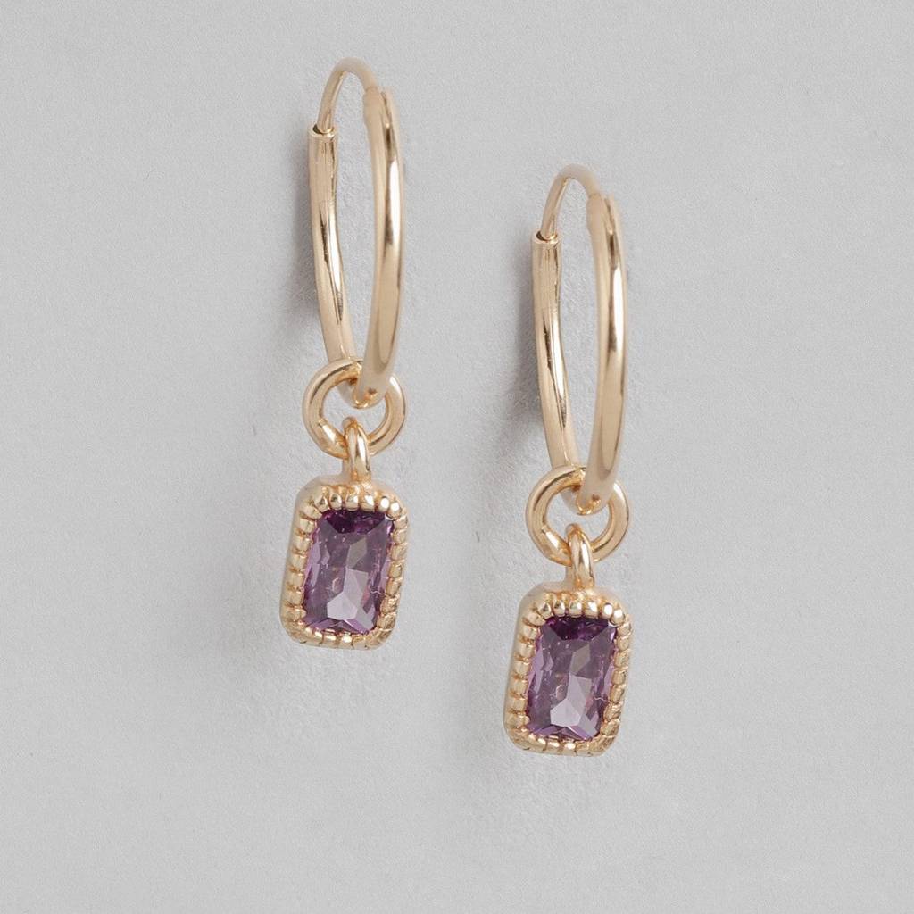 Amethyst Stone Rose Gold Plated 925 Sterling Silver Loop Earring : EAR-20263