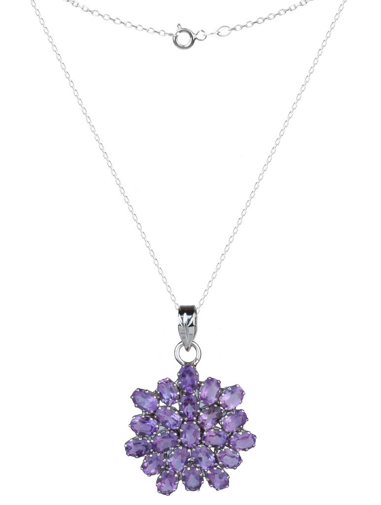925 Sterling Silver Amethyst Pendant With 18 Inch Chain Handmade Gemstone Necklace For Women Elegant Jewelry : FU-1003