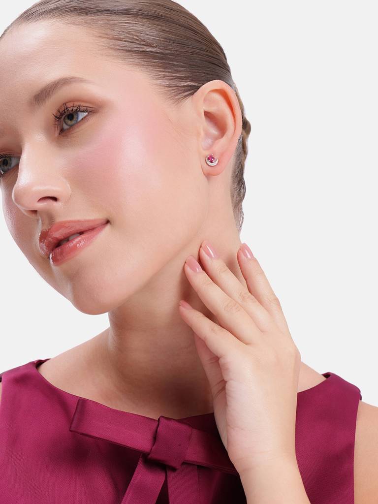 Silver Ruby Star Moon Spark Stud : WER00074