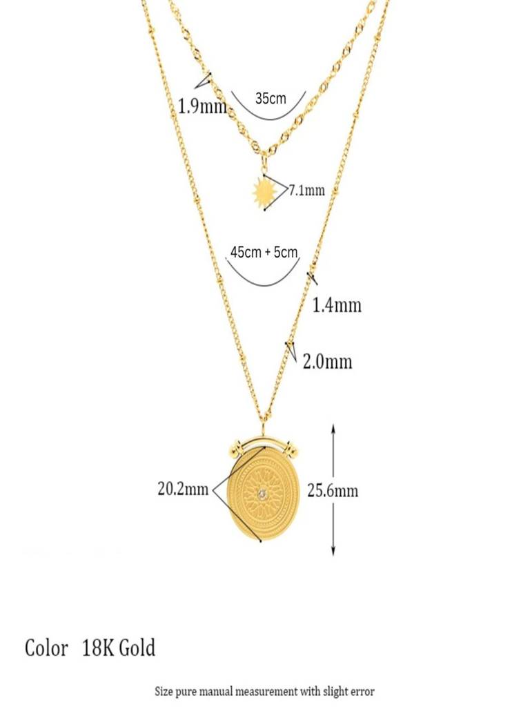 Star & Compass Pendant Layered Necklace 18K Gold Plated Anti-Tarnish Waterproof : AFC0725N43G