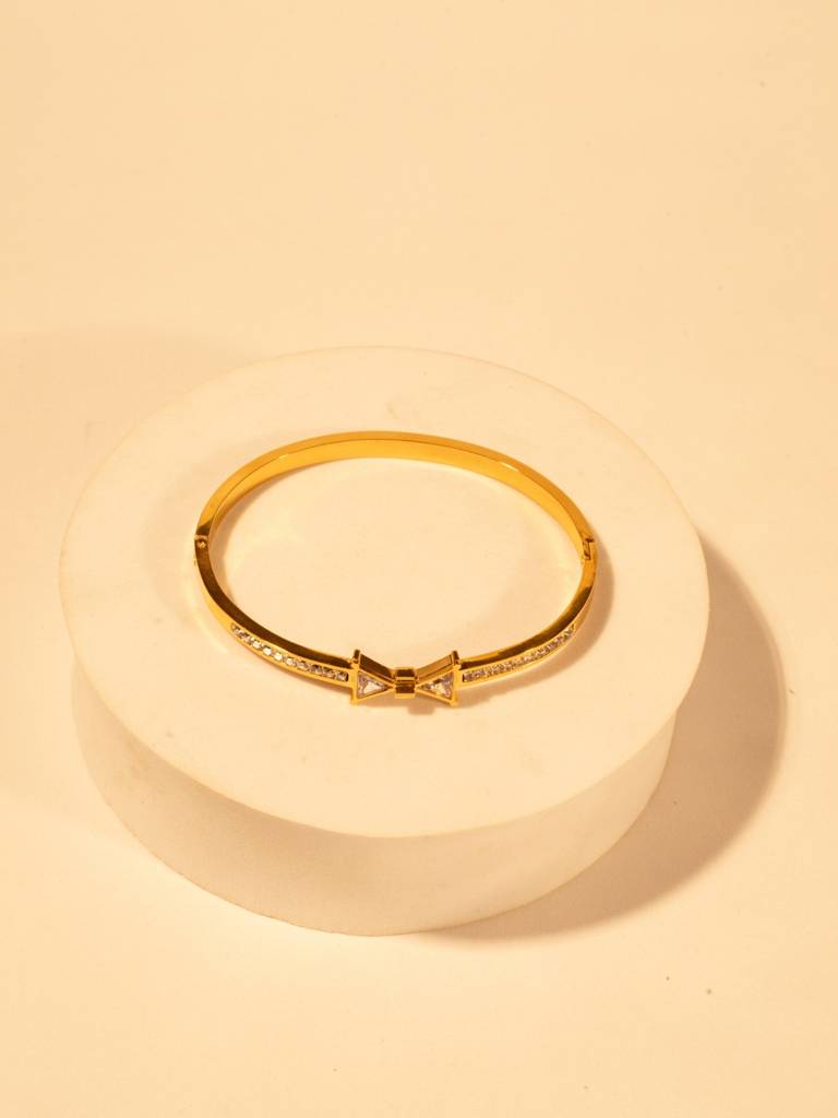 18K Gold Plated Bow Studded Bracelet For Women Â Stainless Steel | Anti-Tarnish | Cubic Zirconia Stones : ATB557BSB