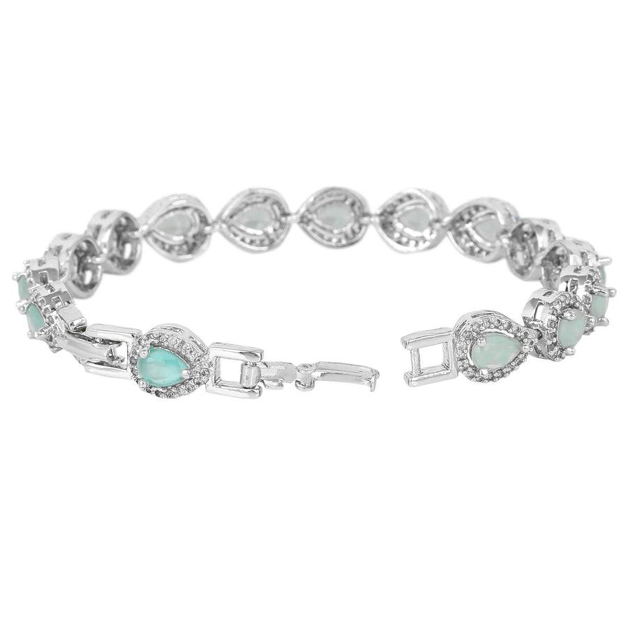 Estele Rhodium Plated Cz Classic Drop Designer Bracelet With Mint Green Stones For Women : AD-054-IR-MGBR