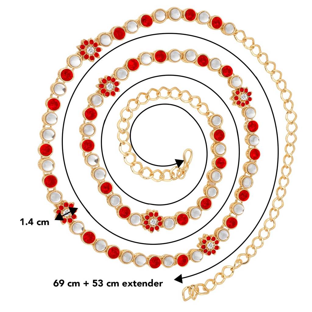 Peora Traditional Jewellery Gold Plated Kundan Waist Belt Kamarband Belly Chain For Women & Girls : PF37BCHB003R
