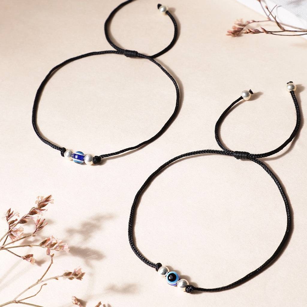 Uni-Evil Eye Rhodium Plated 925 Sterling Silver Thread Anklet : ANK-60212-PAIR