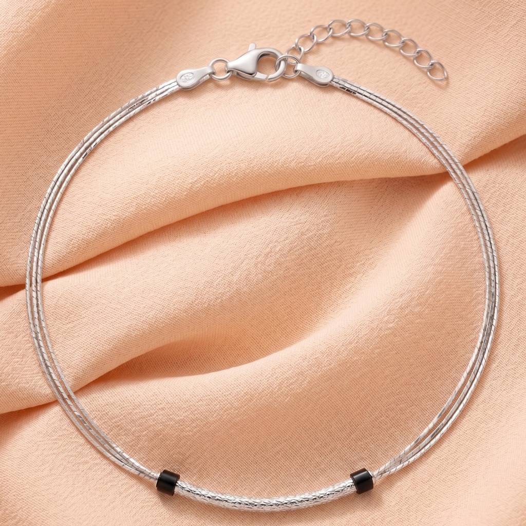 The Woven Horizon Layered Silver Anklet : AK1126