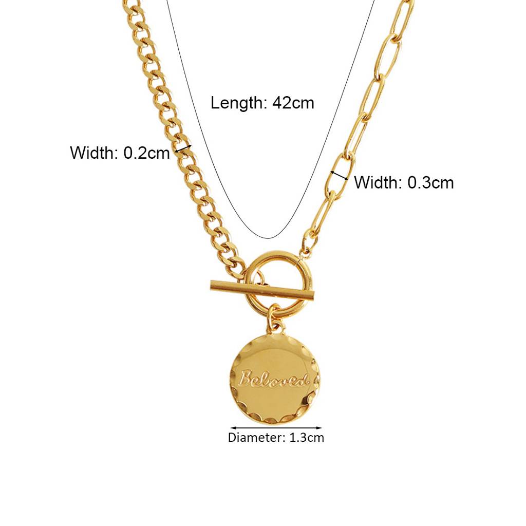 18K Gold Plated Waterproof, Anti-Tarnish "Beloved" Engraved Pendant Necklace : AOU0125N12G