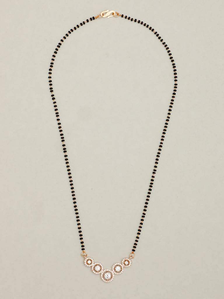 18Kt Rose Gold-Plated Ad With Cz-Stone Studded & Beaded Mangalsutra : VI25MSAD100001
