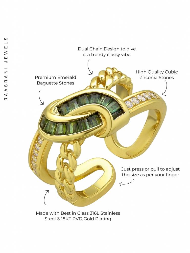Emerald Criss Cross Adjustable Ring Â 18K Gold Plated Stainless Steel : ATR602ECCR