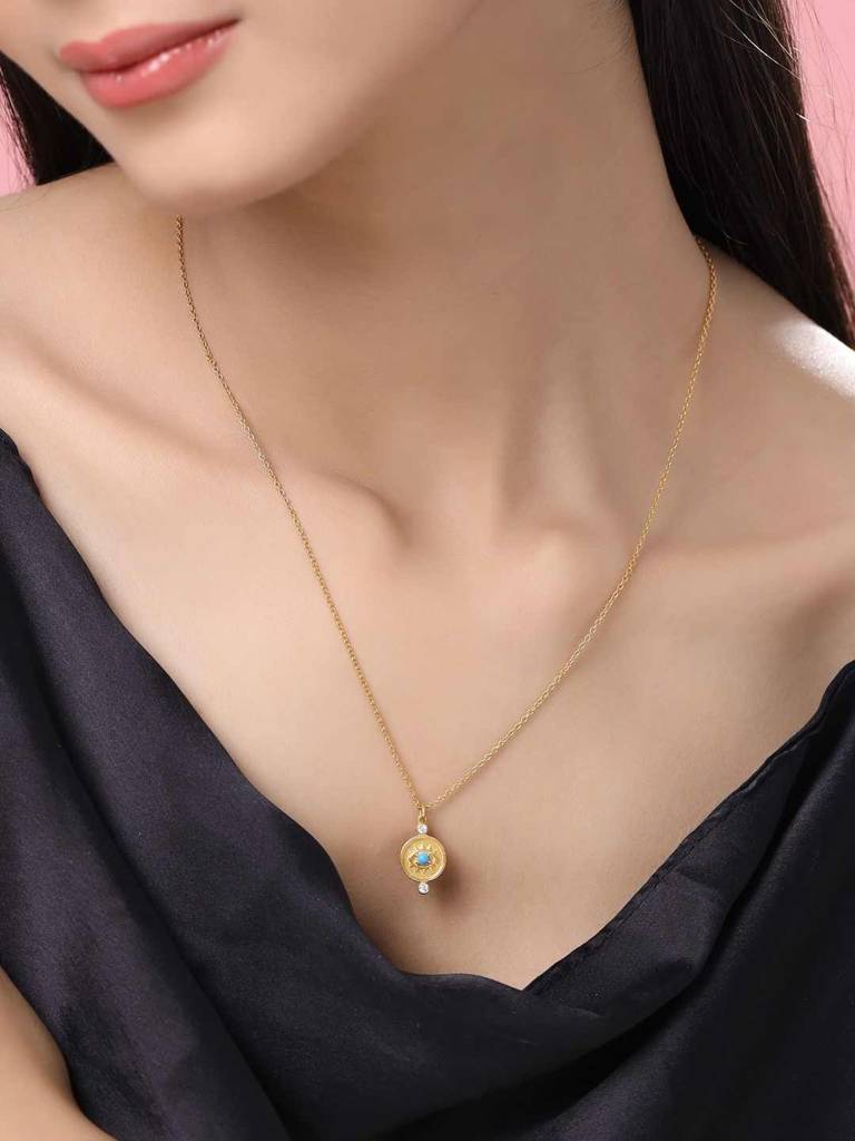 Kicky And Perky 925 Sterling Silver Evil Eye Charm With Chain Gold Plated Pendant : SILGLMCP001