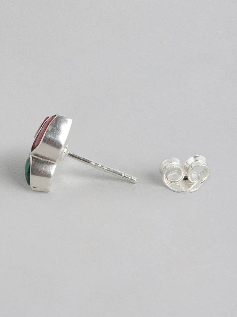 92.5 Silver Crimpson Kundan Lotus Stud Earrings : 92.5 Silver Crimpson Kundan Lotus Stud Earrings : 92.5 Silver Crimpson