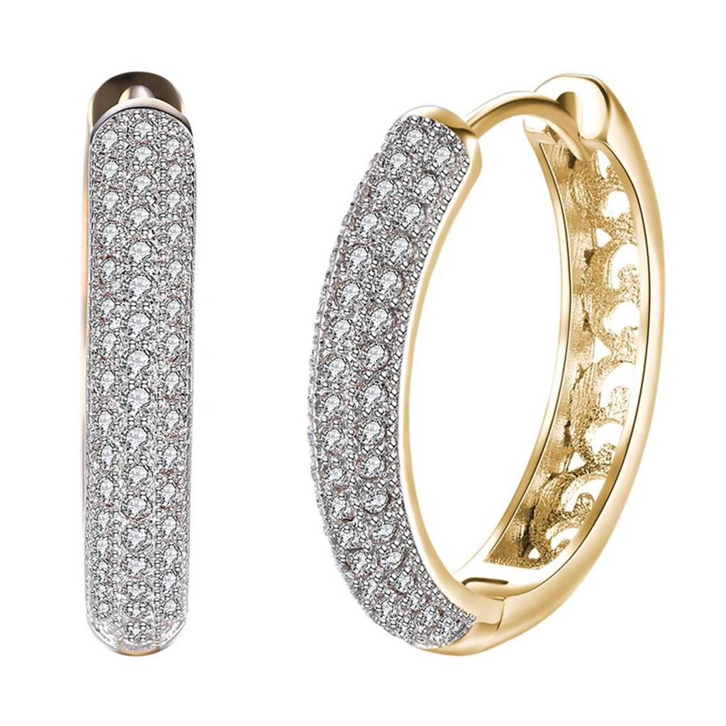 Golden 18K Gold Plated Diamond Cut Cz Alloy Hoop Earrings For Women : PX8E46