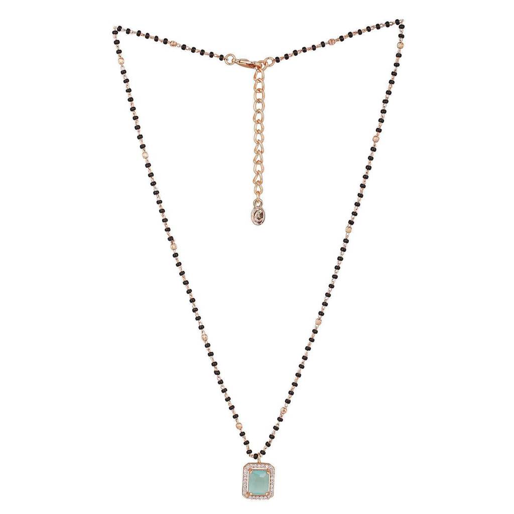 Estele Rose Gold Plated Cz Graceful Mangalsutra Necklace Set With Mint Green Stone For Women