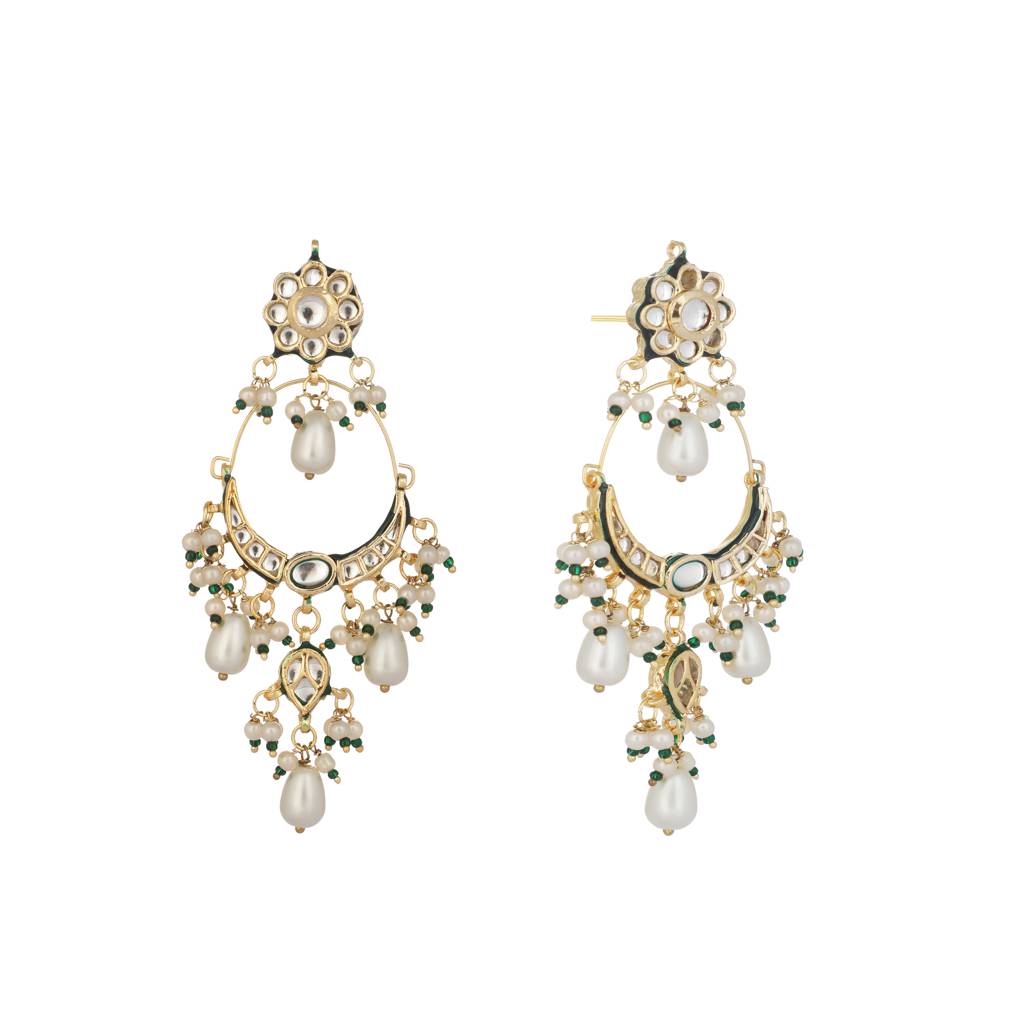 22K Gold Plated Crescent Kundan Drop Stone Chandbali Earrings : YI24A0429E