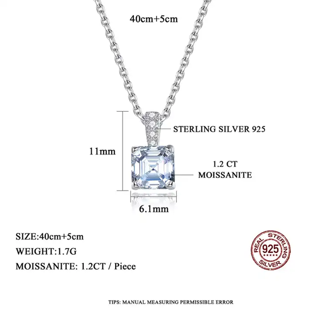 1.2 Ct Radiant Royale Asscher Cut Silver Moissanite Pendant : RadiantRoyale_1.2ct_MSN22052408