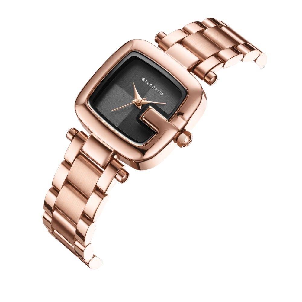 Giordano Monogram Watch For Women Dial With Metal & Leather Strap Fashionable Design, Water Resistant Quartz Ana : GZ-60107-11