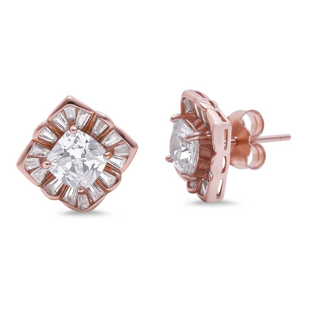 Squared Elegance 925 Sterling Silver Rose Gold-Plated Square Earring : EAR-20738-RG