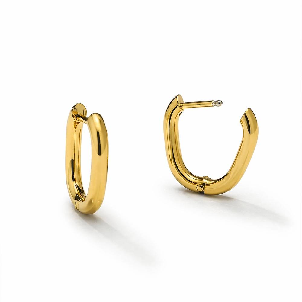 Gold-Plated Minimal Rectangular Hoop Earrings : 1005903
