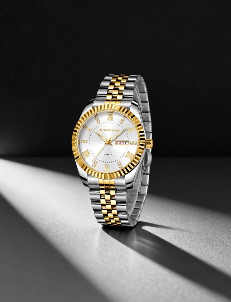 Giordano Analog Watch For Men - Dual-Tone Stainless Steel Strap, Crystal Indices And Fluted Bezel : GZ-50173-22
